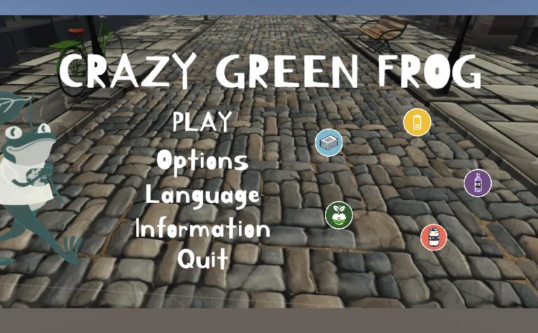 Accueil du jeu Crazy Green Frog, jeux écologiques interactifs pour les écoles et les familles